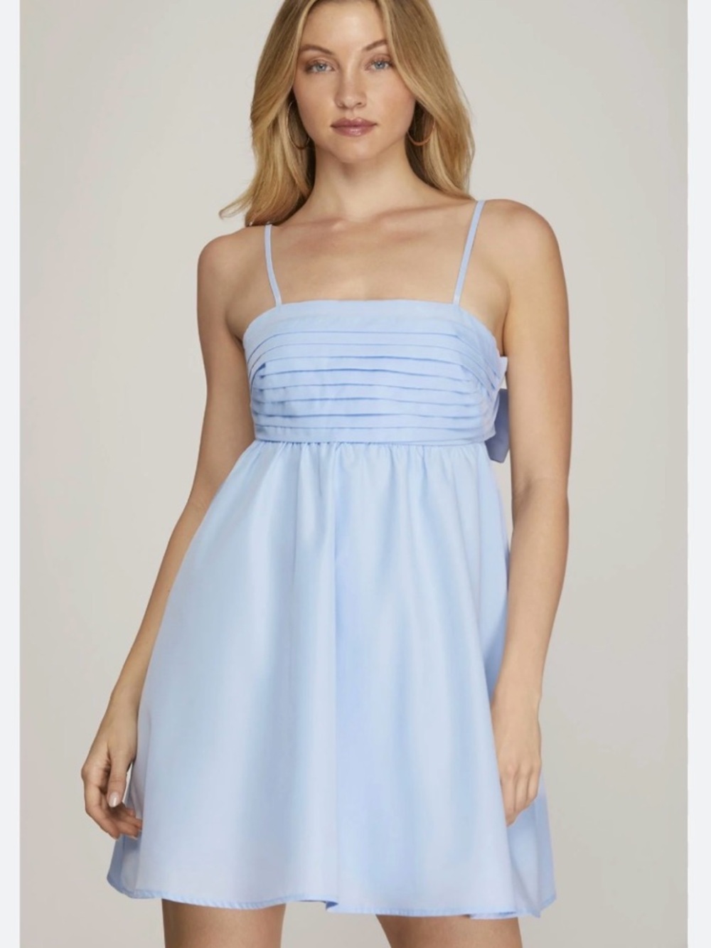 Francesca’s Blue Rain Light Blue Spaghetti Strap Pleated Bodice Dress